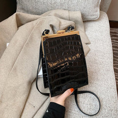 Women Small Crocodile Pattern Clip Crossbody, Shoulder Bag