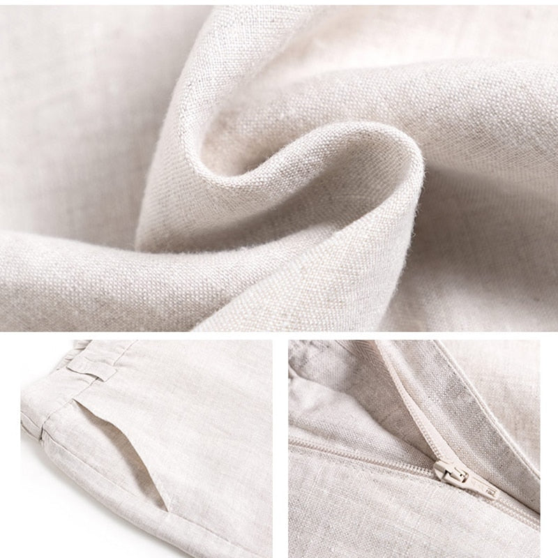 Women Cotton Linen Wide Leg High Waist Pants
