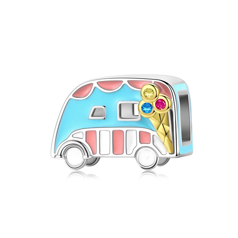 Sterling Silver 925 Colorful Enamel Pendant Car Charms