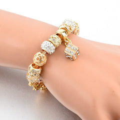 Women Gold Chunky Charm Crystal Bracelet
