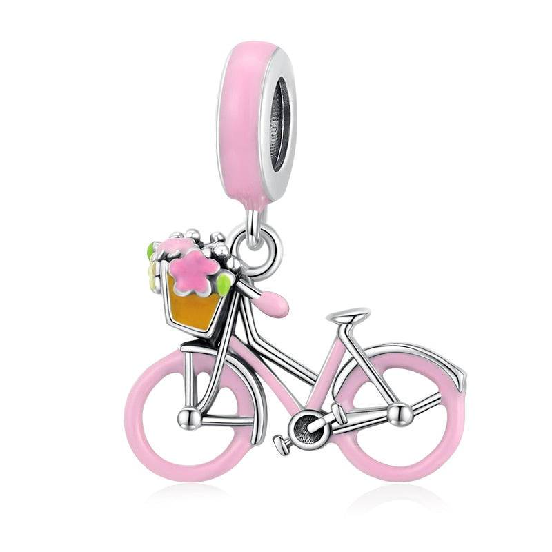 Sterling Silver 925 Colorful Enamel Pendant Car Charms