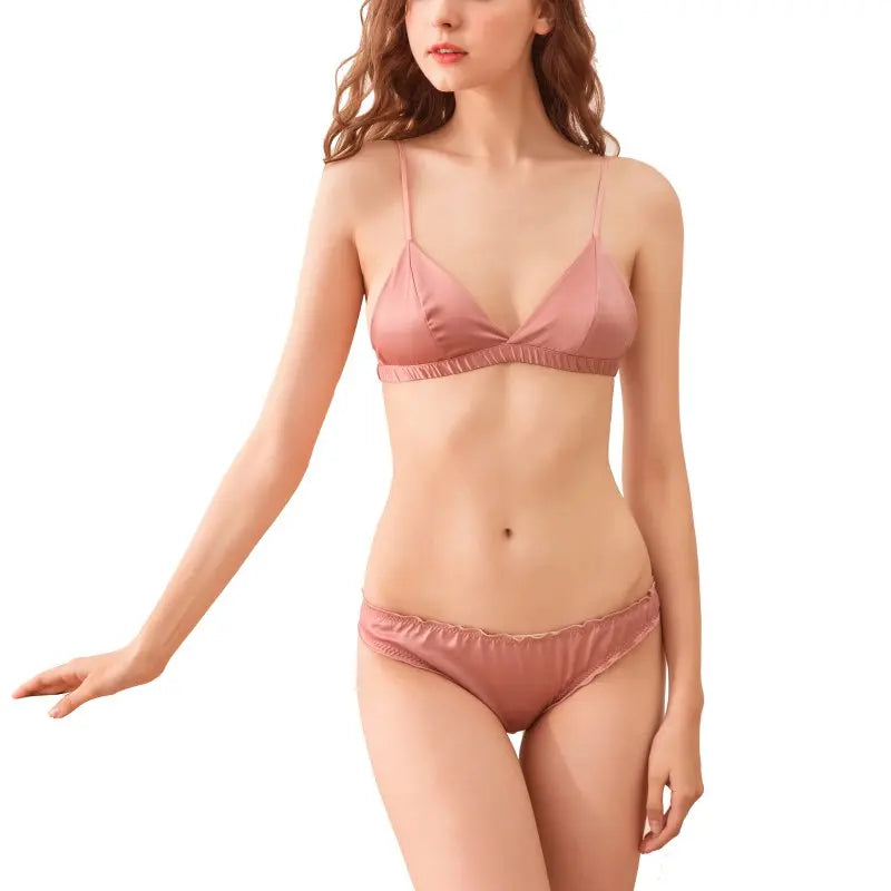 Women Satin Thin Triangle Lingerie Brassiere Set