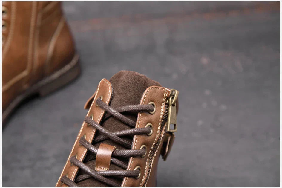 Men Winter Vintage Leather Zip Lace-up Ankle Boots Business Dress
