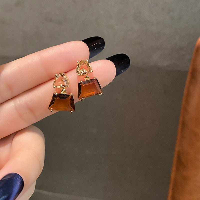 Woman Crystal Square Dangle Earrings