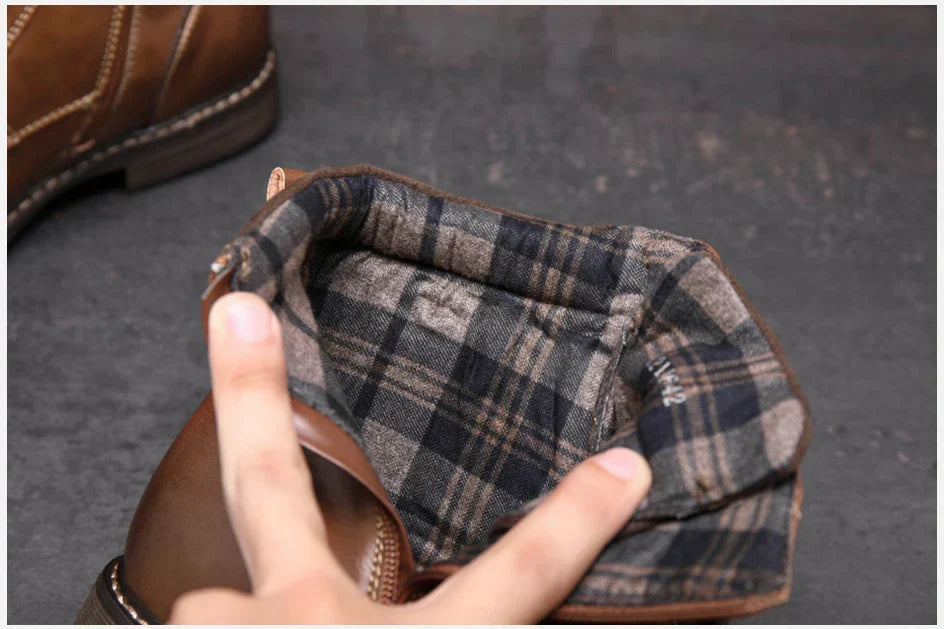 Men Winter Vintage Leather Zip Lace-up Ankle Boots Business Dress