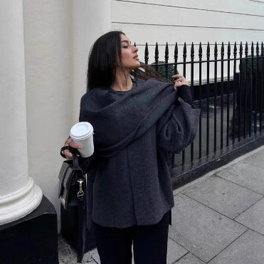 Women Casual Knit Shawl Scarf Shirt