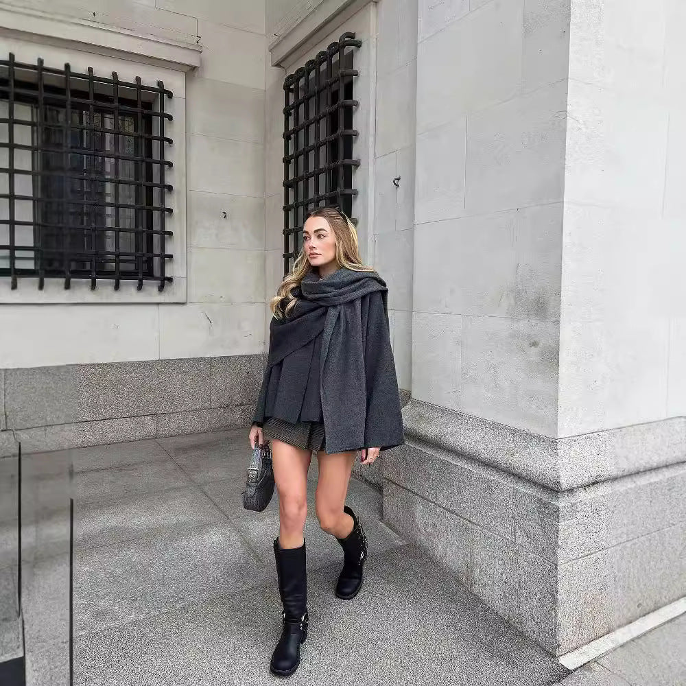 Women Casual Knit Shawl Scarf Shirt