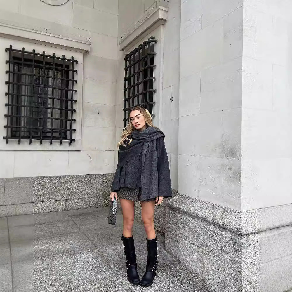 Women Casual Knit Shawl Scarf Shirt