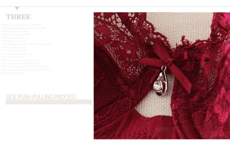 Women Push Up Sexy Hollow Lace Embroidery Bra Set