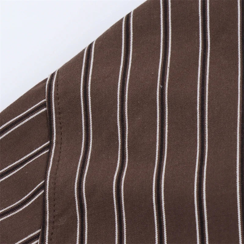 Women Long Sleeves Vertical Stripe Formal Shirt