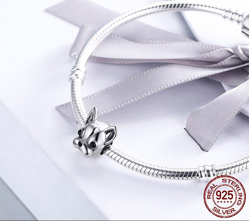 Sterling Silver 925 Loyal Partners French Bulldog Bead Charm Bracelets