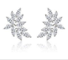 Woman Cubic Zircon Crystal Flower Stud Earrings