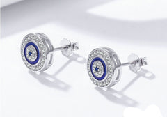 Sterling Silver 925 Women Blue Zircon Stud Earrings