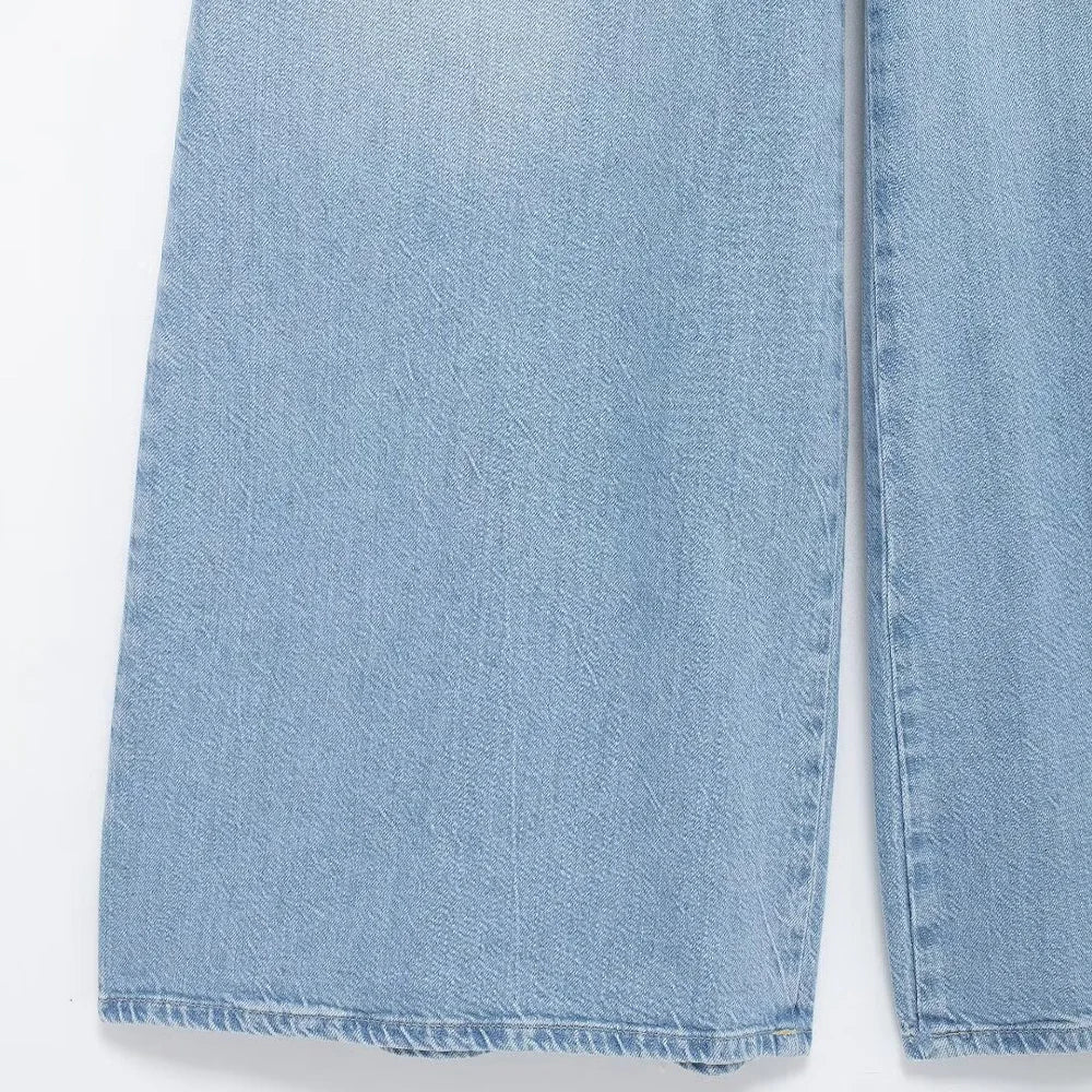 Women Halter Wide Leg  Light Denim Jumpsuit