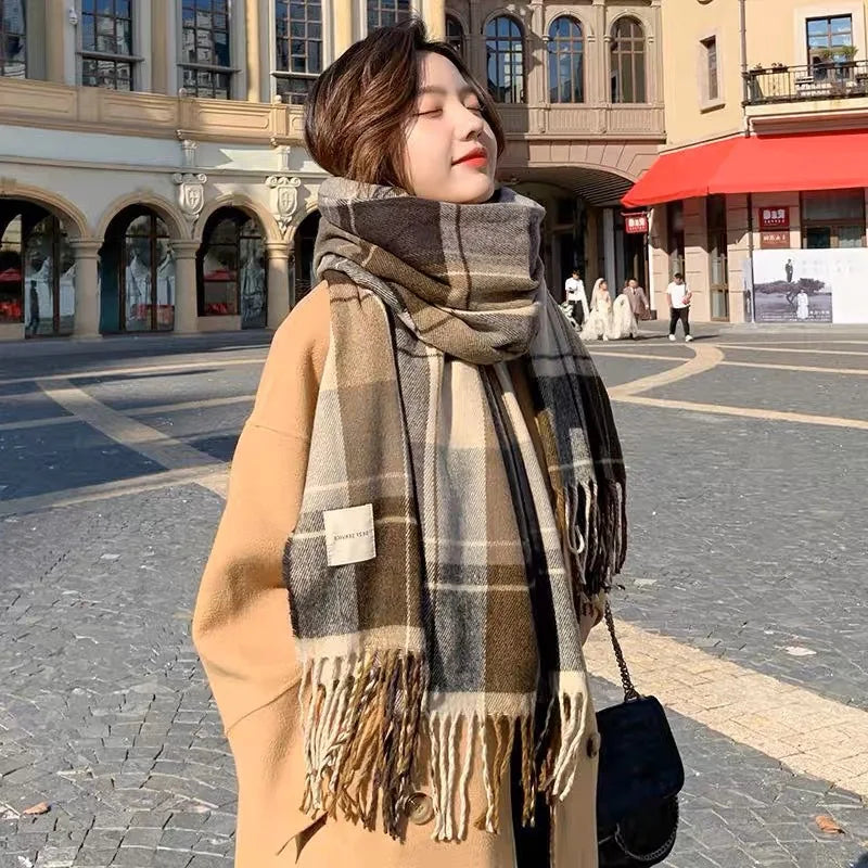 Women Winter Cashmere Tassel Knitted Foulard Blanket Shawl