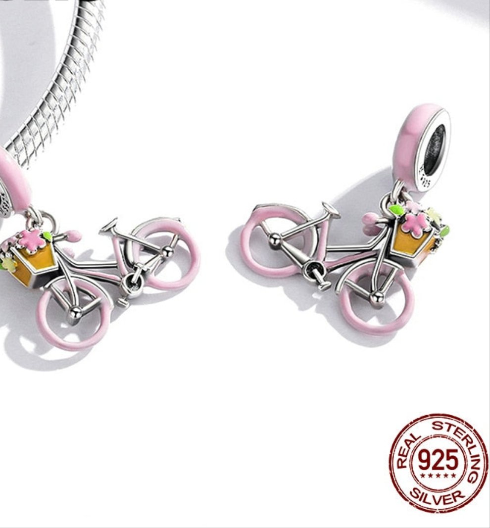Sterling Silver 925 Colorful Enamel Pendant Car Charms