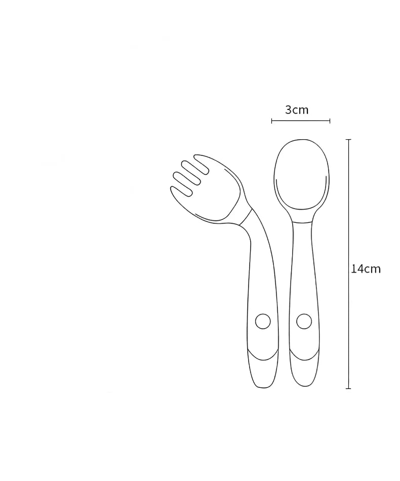 Kids Baby Spoon Fork Soft Bendable Silicone Scoop Fork Kit Tableware