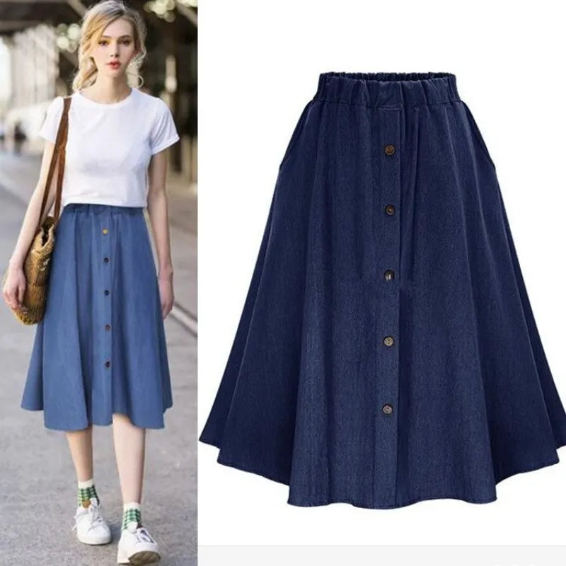 Women Casual Midi Denim Skirts