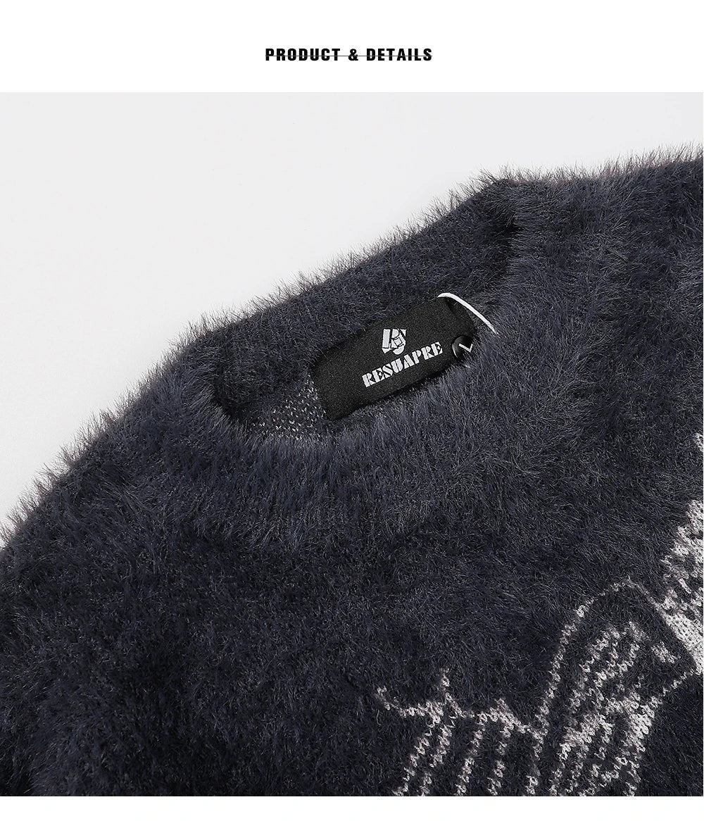 Women Angels Embroidery Cashmere Design Knitted Oversized Sweater