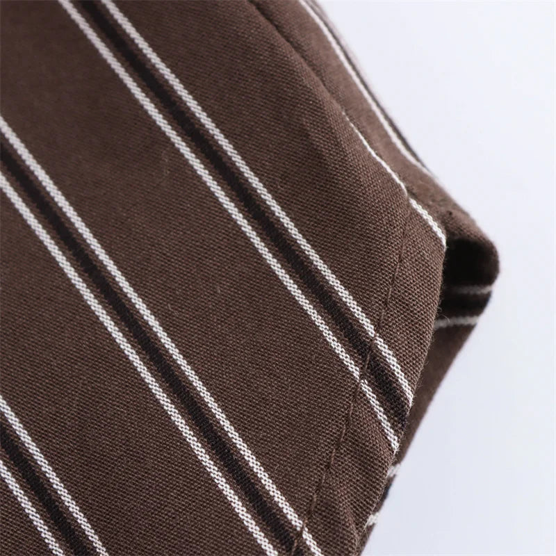 Women Long Sleeves Vertical Stripe Formal Shirt
