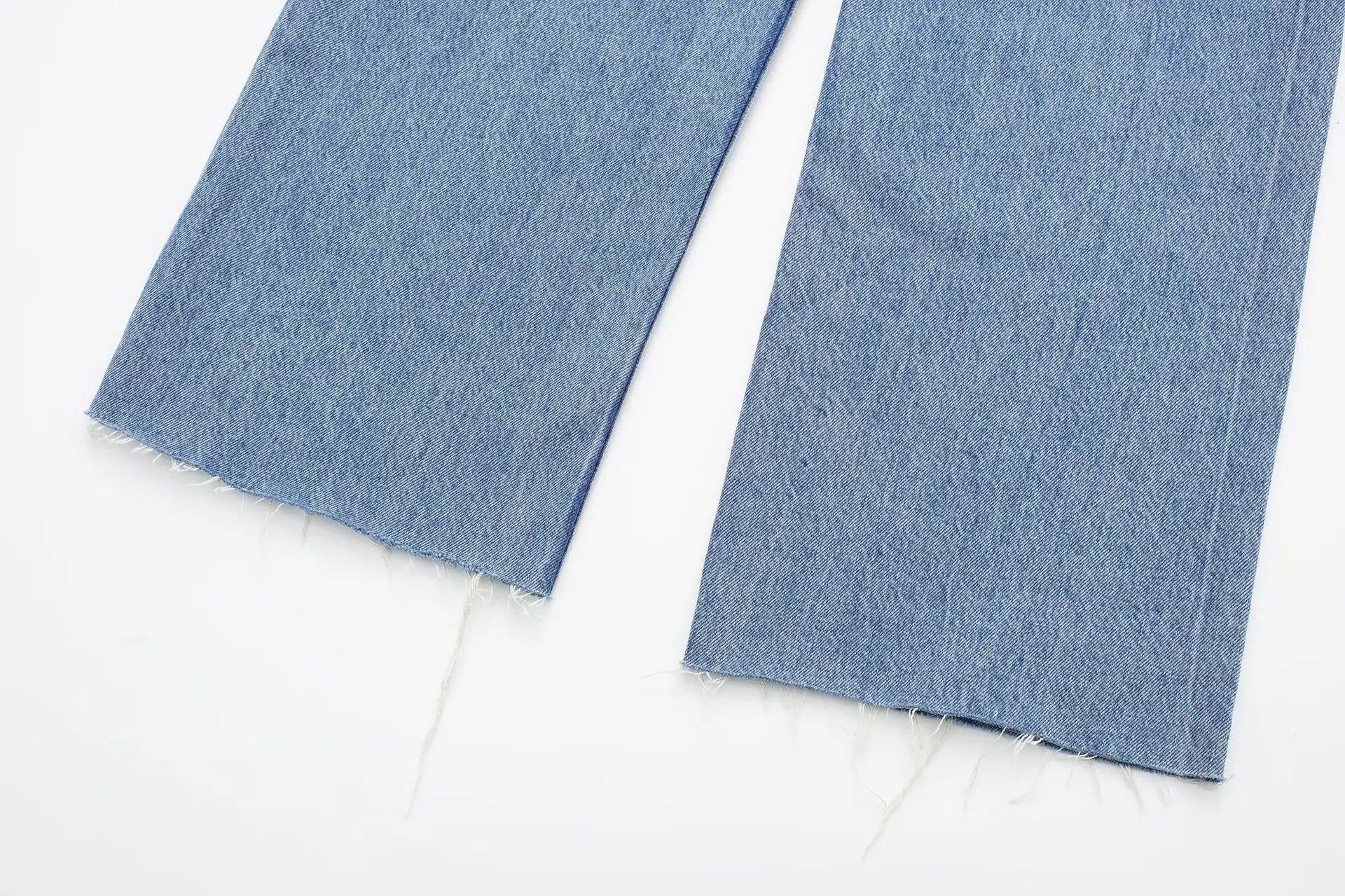 Women Blue Denim High Waist Wide Leg Ripped Jeans