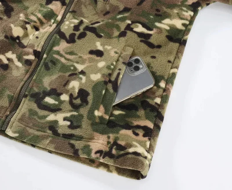 Men Camouflage Zipper Double-sided Polar Fleece Jacket
