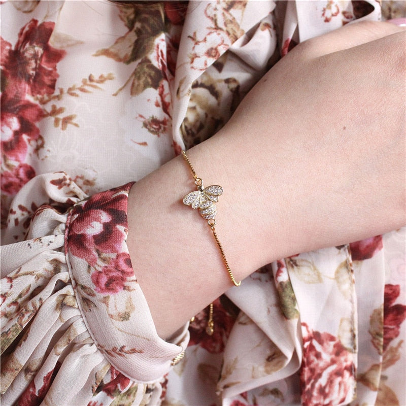 Women Cubic Zirconia Bee Charm Bracelet