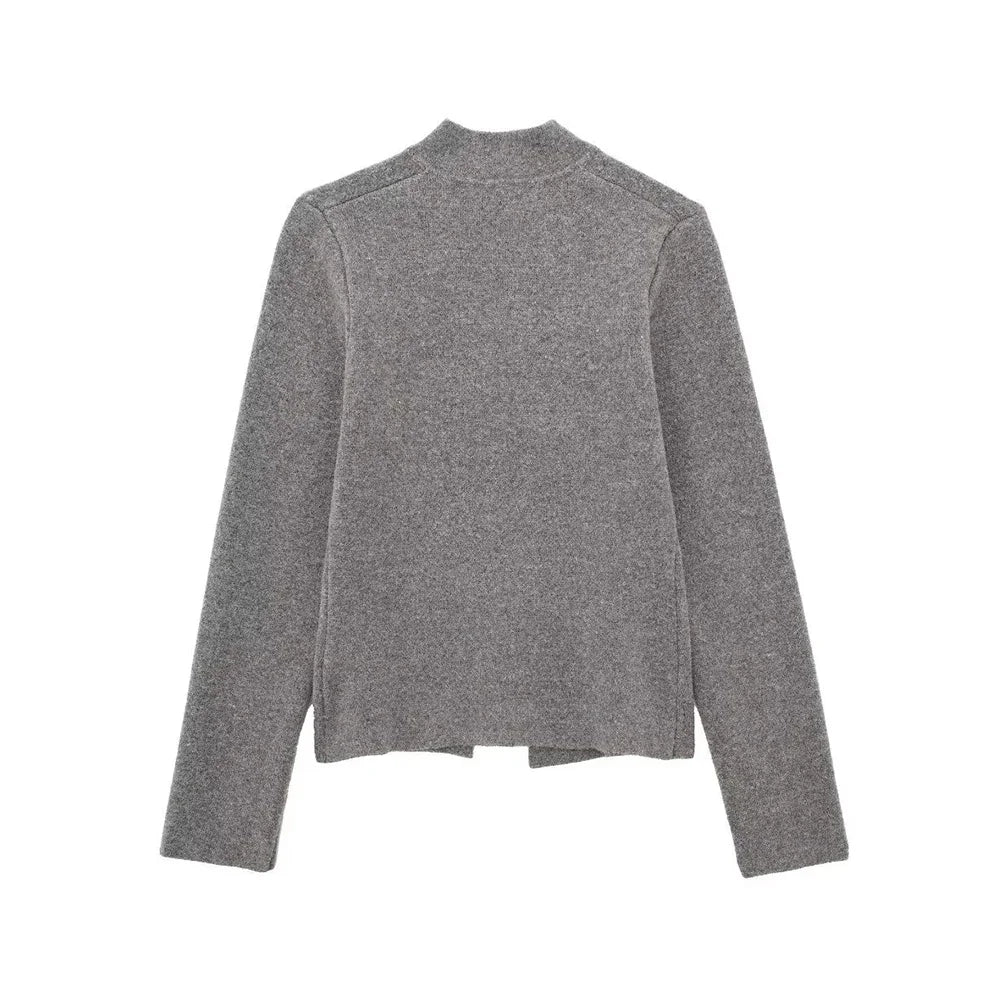 Women V-Neck Irregular Cardigans Knitted Elegant Skirt Grey Two Piece Outfits