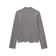 Women V-Neck Irregular Cardigans Knitted Elegant Skirt Grey Two Piece Outfits