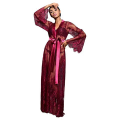 Women Sexy Lace Long Sleeve Robe Nightgowns