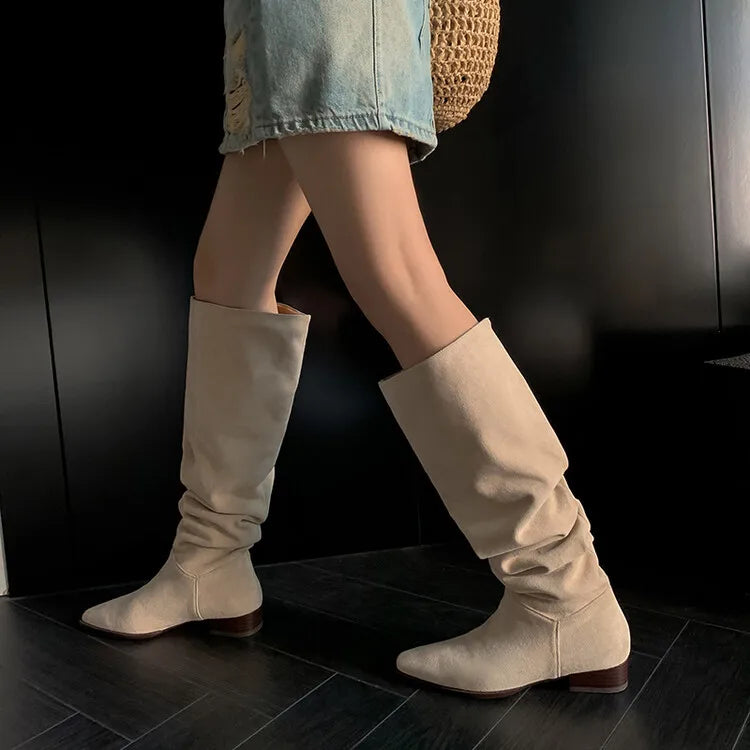 Accessories Women Faux Suede Pleated Boots