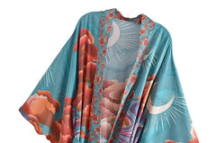 Women Star Floral Print Bat Sleeve Beach Kimono Dresses