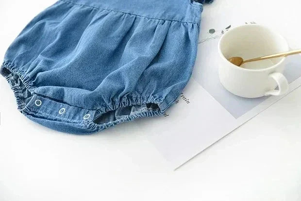 Newborn Baby Girl Soft Ruffle Denim Short Comfortable Jumpsuit