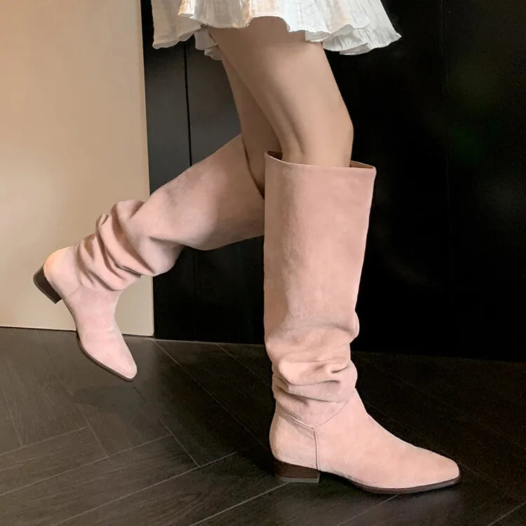 Accessories Women Faux Suede Pleated Boots