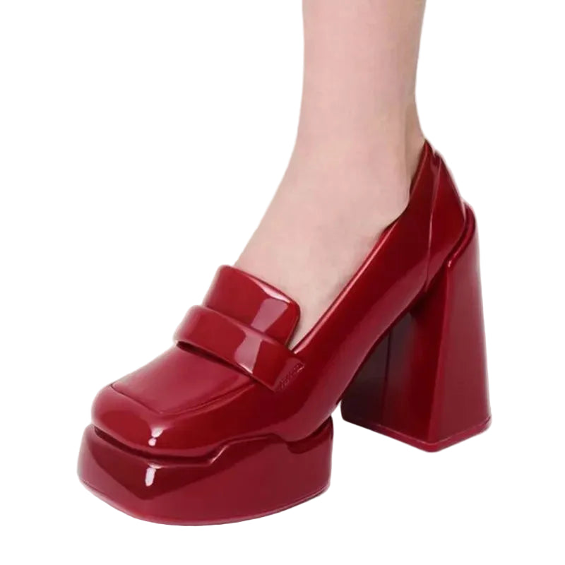 Women Casual Leather Slip on Chunky Platforms