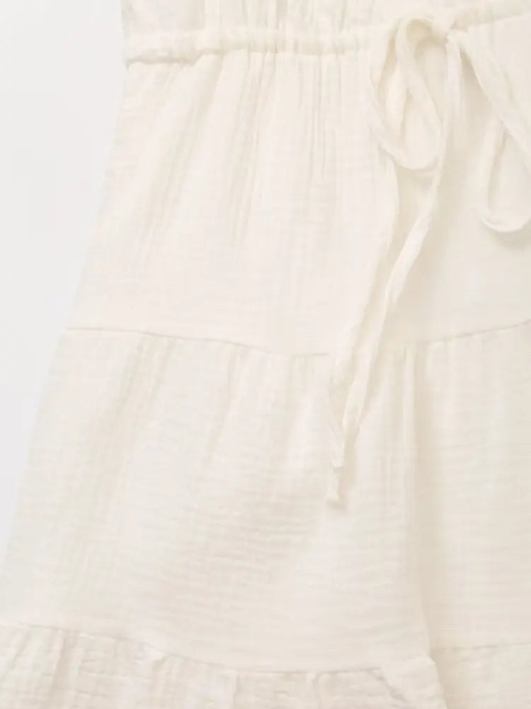 Women Cotton White Sleeveless A-line Tops