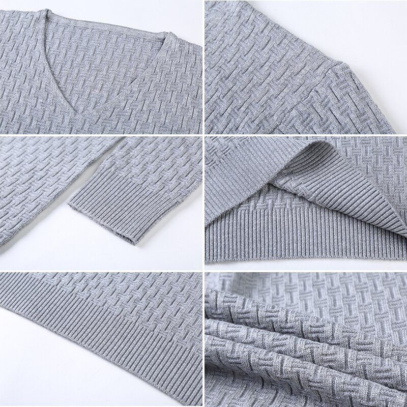 Mens V-collar Long Sleeve Knitted Sweater