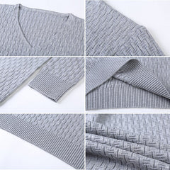 Mens V-collar Long Sleeve Knitted Sweater