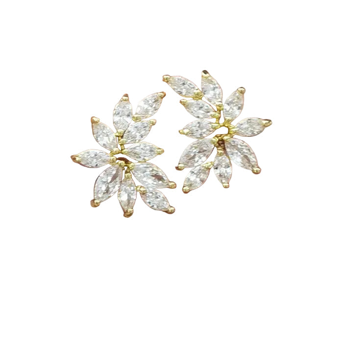 Woman Cubic Zircon Crystal Flower Stud Earrings