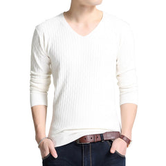 Mens V-collar Long Sleeve Knitted Sweater