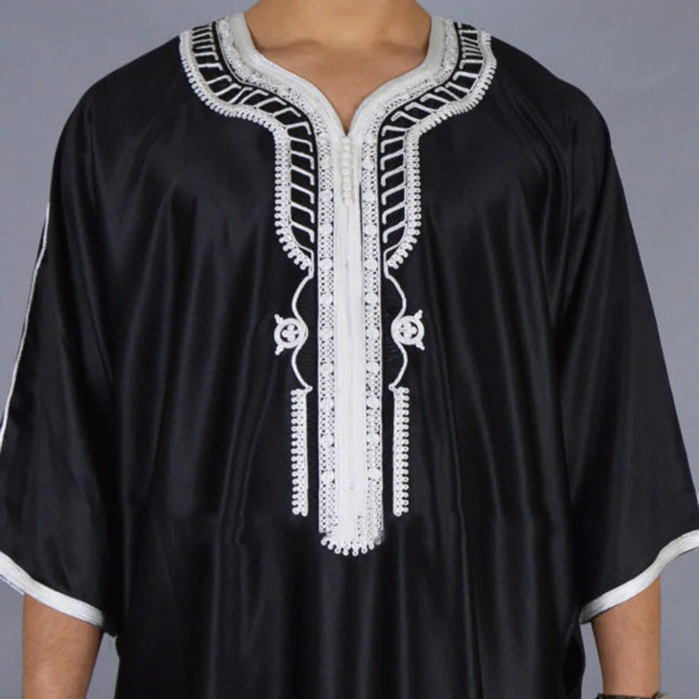 Men Moroccan Dubai Embroidered Loose Breathable Abaya Summer