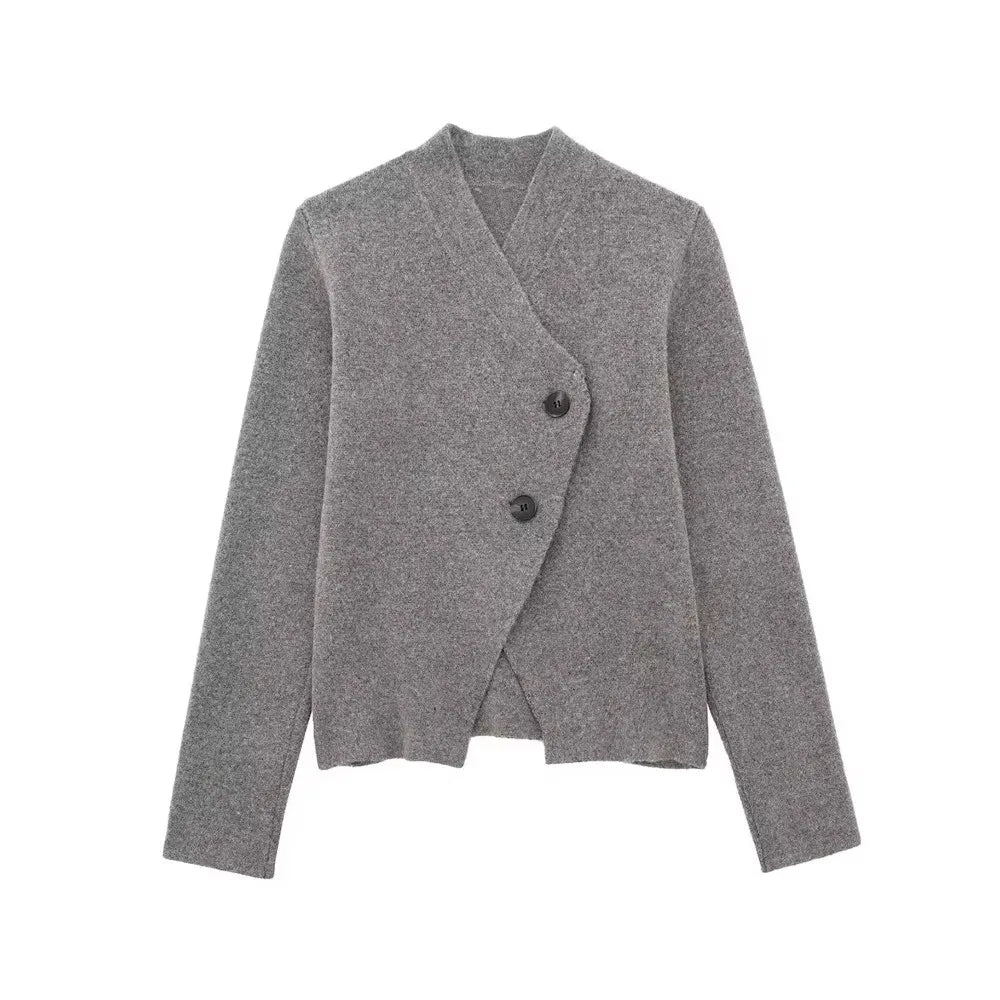 Women V-Neck Irregular Cardigans Knitted Elegant Skirt Grey Two Piece Outfits