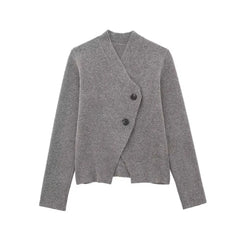 Women V-Neck Irregular Cardigans Knitted Elegant Skirt Grey Two Piece Outfits
