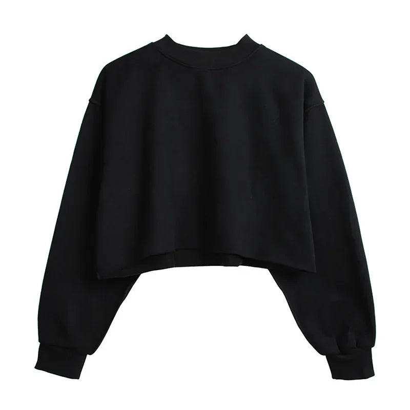 Women Casual Long Sleeve Short Sweatshirts Pullovers