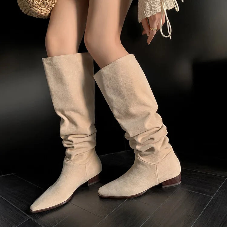 Accessories Women Faux Suede Pleated Boots