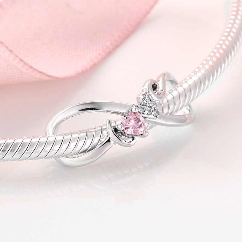 Women Accessories 925 Sterling Silver Ribbon Chocolate Heart Bead Bracelet