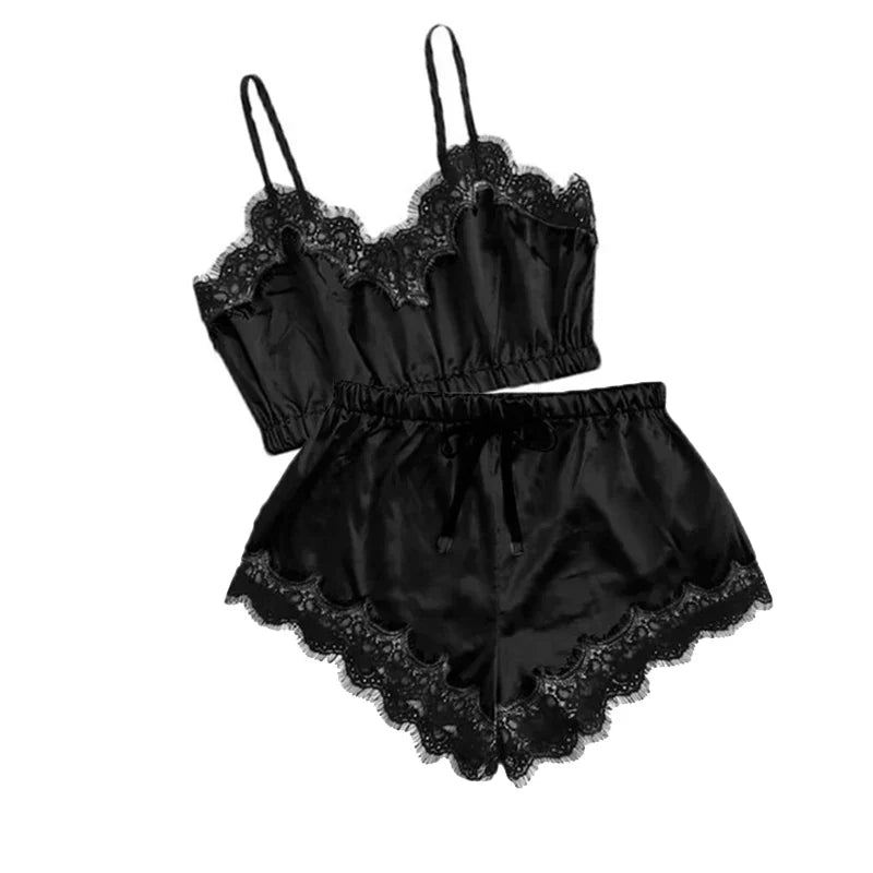Women Satin 4-piece Lace Silk Pajamas Set