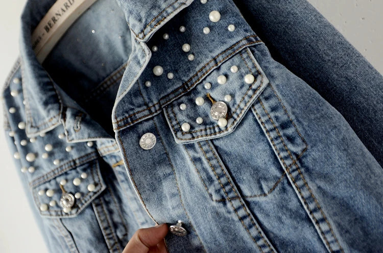 Women Casual Embellished Denim Jacket