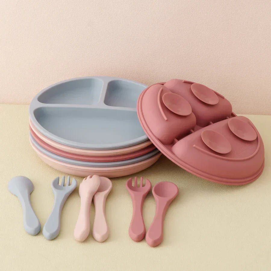 Kids Infant Eating Training Silicone Tableware Set