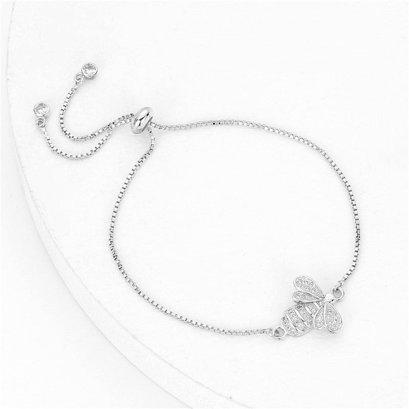 Women Cubic Zirconia Bee Charm Bracelet